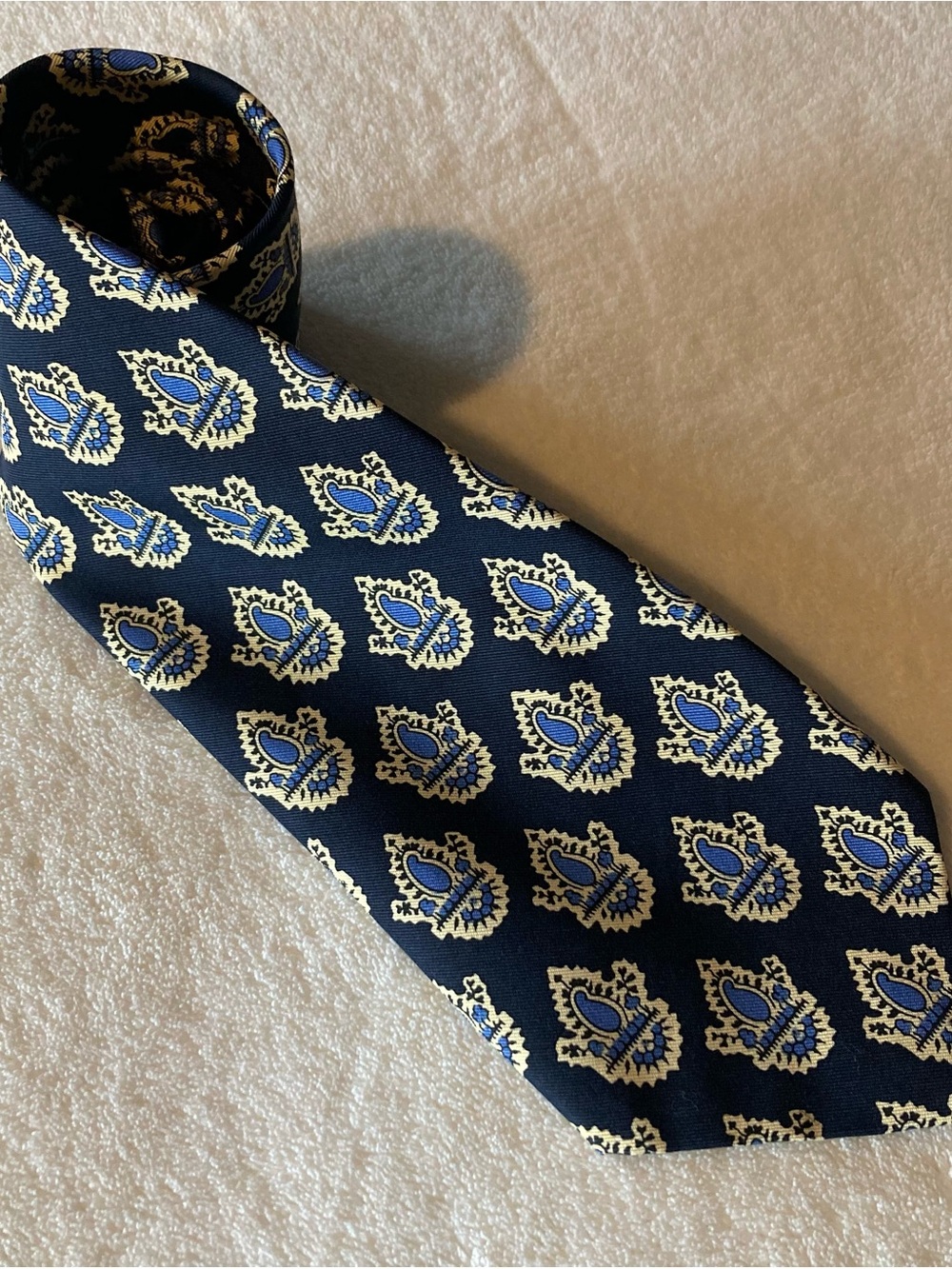 Polo Ralph Lauren Mens Repp Neck Tie Blue/gold Paisley. 100% Silk Hand Made USA